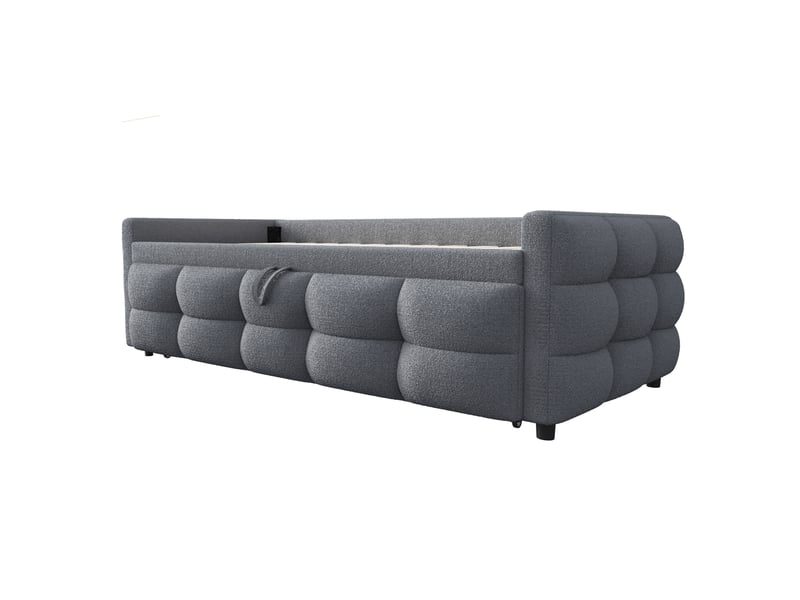  Lit banquette extensible 1 ou 2 places, en tissu teddy gris, couchage 90x190 cm et 180x190 cm, sans matelas  - Conforama E