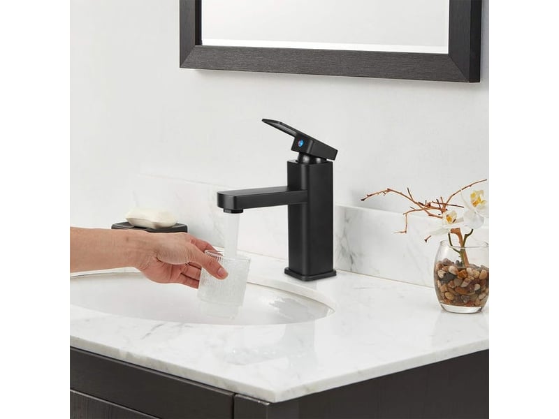  Robinet de salle de bain noir, mitigeur de lavabo, eau chaude et froide, robinet d'évier, convient pour toilettes, salle de bain XLH-ZLS-013698ZLS - Conforama E