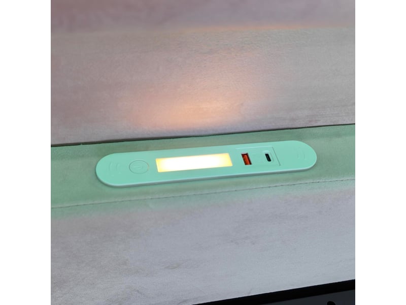  Lit coffre enfant 90x200 cm, led, port usb, espace de rangement, sommier, velours gris clair, sans matelas  - Conforama R