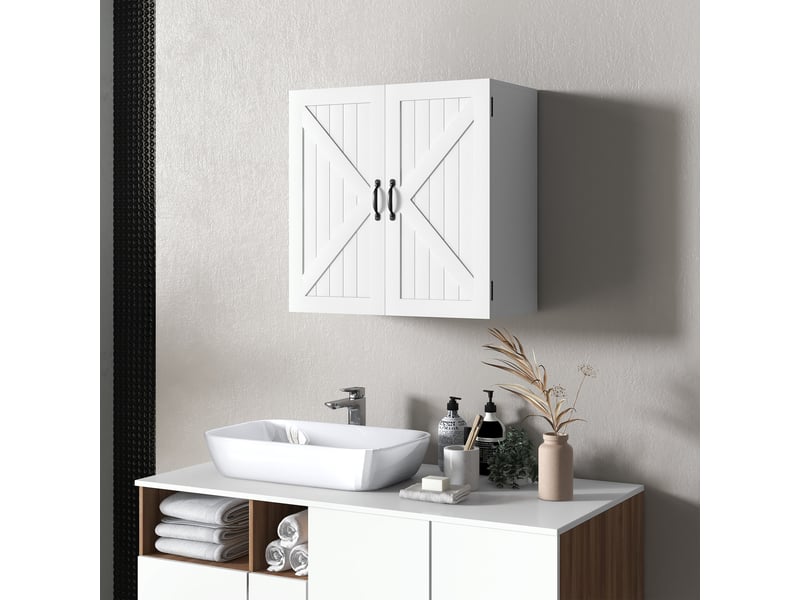  Armoire murale de salle de bains en bois blanc, style campagne, étagère réglable, 60 x 30 x 60 cm  - Conforama C