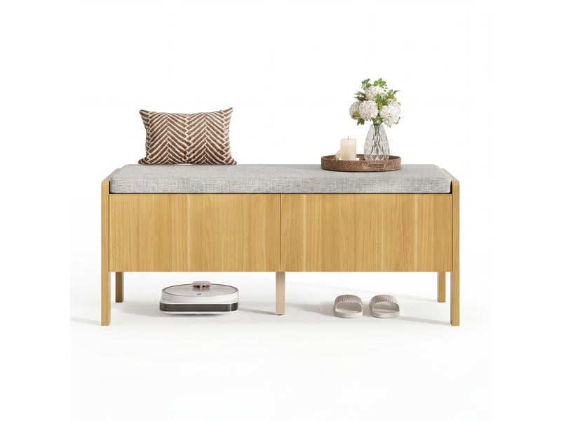  Banc à chaussures rattan naturel 113x45,5x40 cm avec 2 tiroirs  - Conforama A