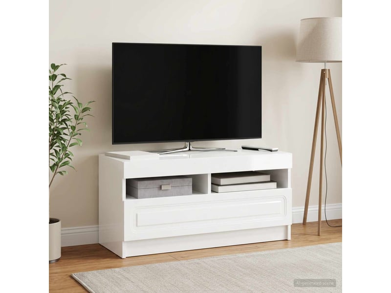 Meuble tv - banc tv - meuble de rangement led blanc brillant bois d'ingénierie - Conforama D