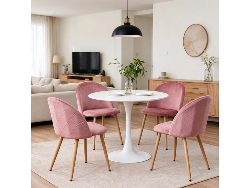  Chaise de salle à manger - chaises visiteurs élégantes, chaises rembourrées avec dossiers ergonomiques incurvés, rose  - Conforama R
