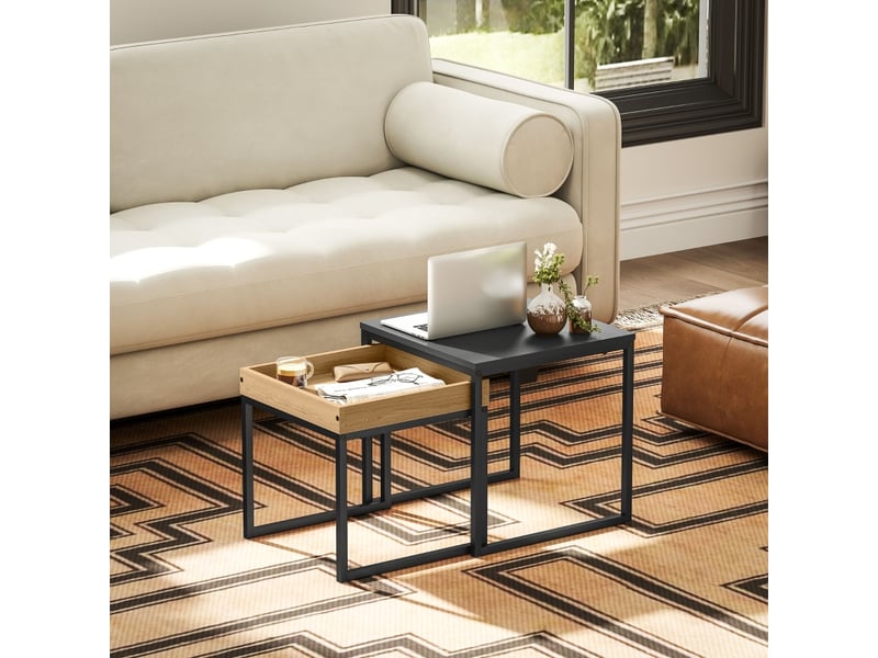  Lot de 2 tables basses gigognes carrées en mdf et acier – noir – 45 x 45 x 45 cm  - Conforama C