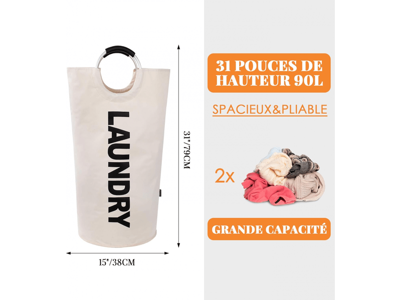  Panier à linge de 90l de grande capacité, sac à linge pliable avec poignées rembourrées, paniers à linge, idéal pour le rangement et le transport  - Conforama B
