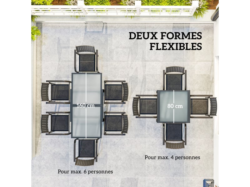 Table de jardin extensible aluminium et verre trempé 160 x 80 x 75 cm  - Conforama D