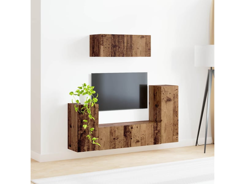  Ensemble meuble tv - banc tv - meuble de rangement 4 pcs bois ancien bois d'ingénierie  - Conforama D