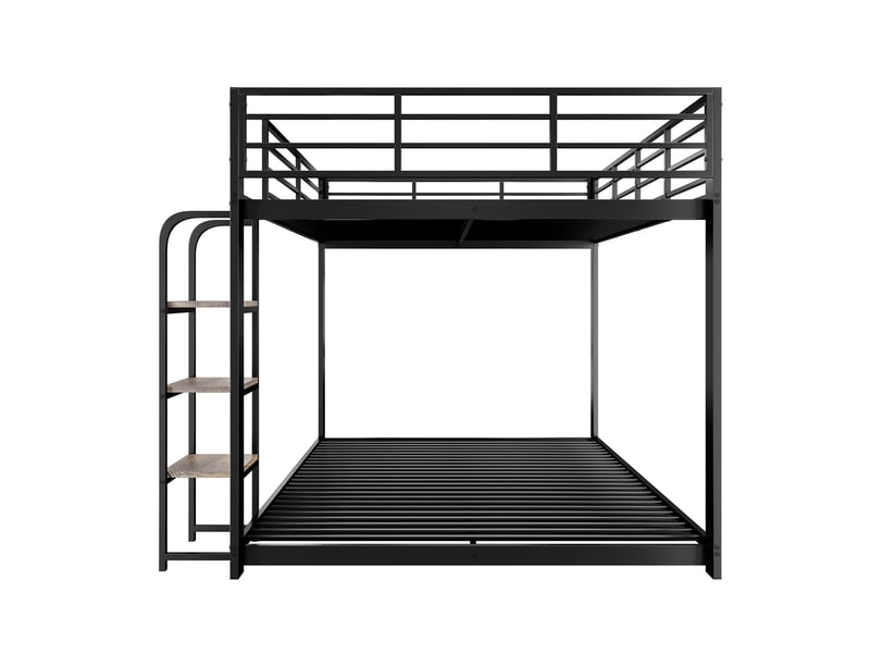  Lit superposé enfant 140x200 cm noir avec marches larges en bois, barrières et structure métal Fay Lum - Conforama D