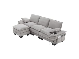 Canapé d'angle réversible fixe MAISENTIEL  3 places Velours côtelé gris avec coffre de rangement