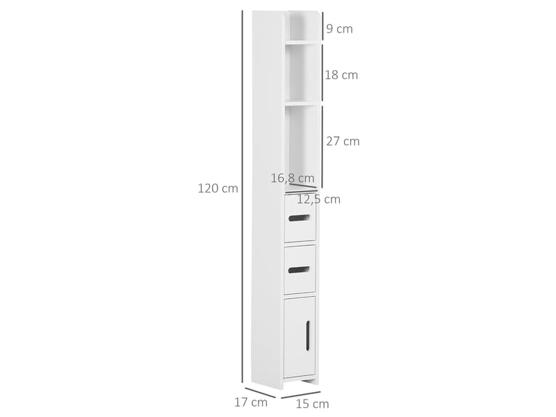 Colonne de salle de bains, meuble wc haut avec étagères et compartiments – 15 x 17 x 120 cm, blanc - Conforama E