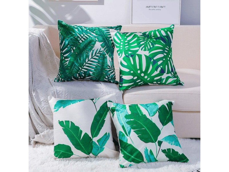  Housse de coussin géométrie plante tropicale taie d'oreiller pour canapé maison salon chambre décoration d'intérieur, 45 x 45 cm, 4 pièces, vert Household Pillow Cover - Conforama C