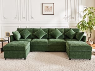 Canapé d'angle gauche fixe <strong>BGSRYAO</strong> <strong></strong> 6 places Tissu vert