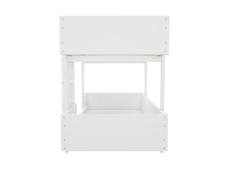  Elvmi lit superpose enfant 90x200 cm en bois massif et mdf, blanc, avec echelle et barrières renforcées, structure robuste et design minimaliste pour chambre d'enfant, avec sommier a lattes inclus  - Conforama A