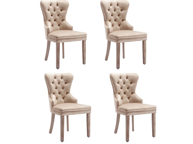  Lot de 4 chaises de salle à manger 53,5x64x95 cm velours beige  - Conforama A