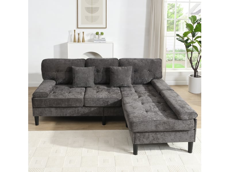 Canapé d'angle modulable 195x149x86 cm convertible avec pouf mobile, 3 places, bois, gris antique, pouf mobile et les - Conforama D
