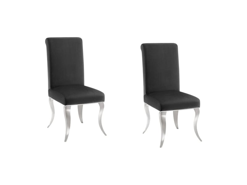  Lot de 2 chaises baroques velena en velours noir avec haut dossier et pieds argentés galbés  - Conforama A