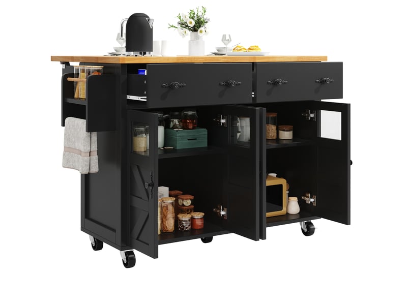 Desserte de cuisine mobile noire 140x73x93.5 cm avec plateau extensible - Conforama A
