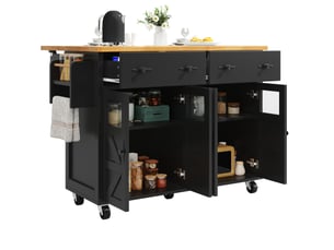 Desserte de cuisine mobile noire 140x73x93.5 cm avec plateau extensible