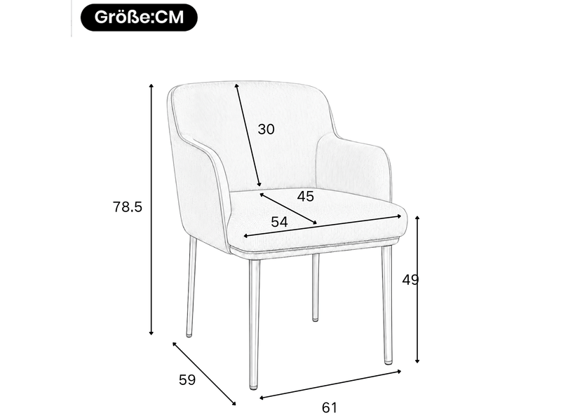 Lot de 2 chaises de salle à manger avec accoudoirs 61x59x78,5 cm, patins réglables, polyester et fer, marron et doré - Conforama C
