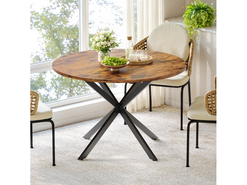 Table à manger ronde, 120x78 cm, salle à manger et pratique, plateau aggloméré et bois, piètement métal, coloris marron - Conforama B