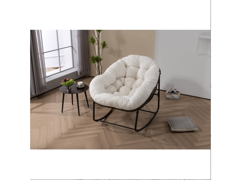  Fauteuil à bascule en rotin blanc avec coussin rembourré extérieur  - Conforama B