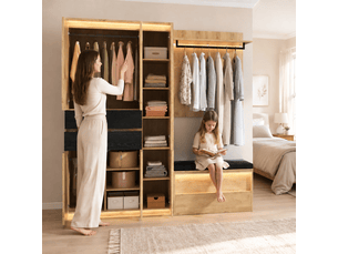 Ensemble vestiaire d'entrée avec miroir et led, 200x47x200 cm, 3 penderies, 4 tiroirs, mdf anthracite et chêne