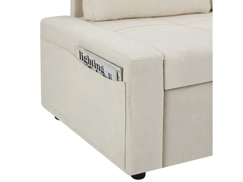  Canapé d'angle convertible,3 places, avec couchage et espace de rangement,201×126×86 cm,beige  - Conforama E