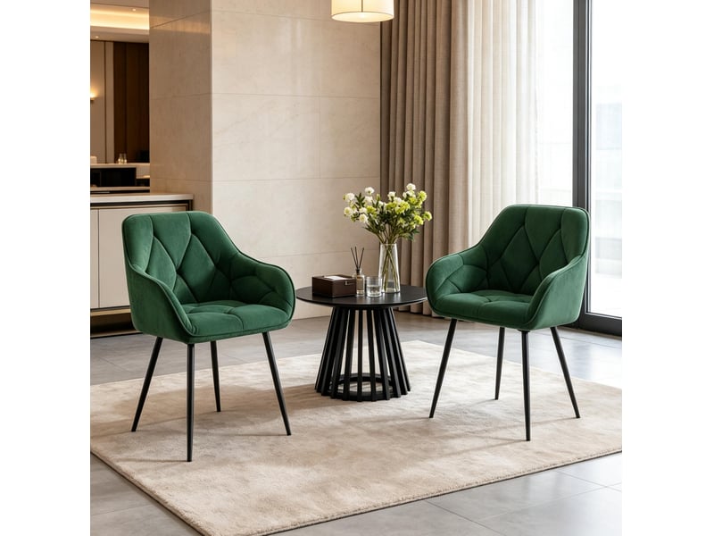 Chaises de salle à manger lot de 2 avec dossier ergonomique et accoudoirs, en velours et métal vert foncé - Conforama D