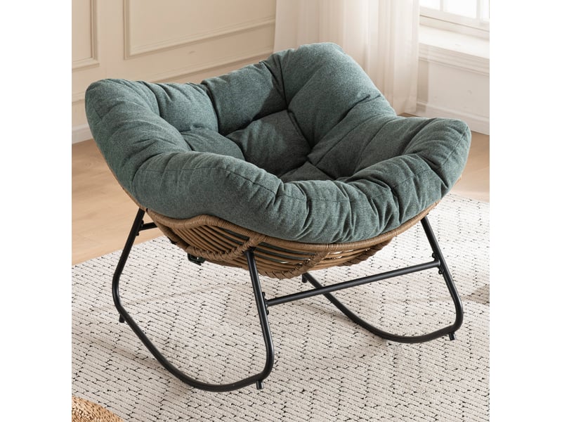 Chaise à bascule verte en tissu chenille - chaise papasan moderne pour enfant, salon et chambres - Conforama B
