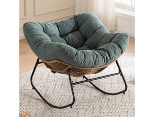 Chaise à bascule verte en tissu chenille - chaise papasan moderne pour enfant, salon et chambres