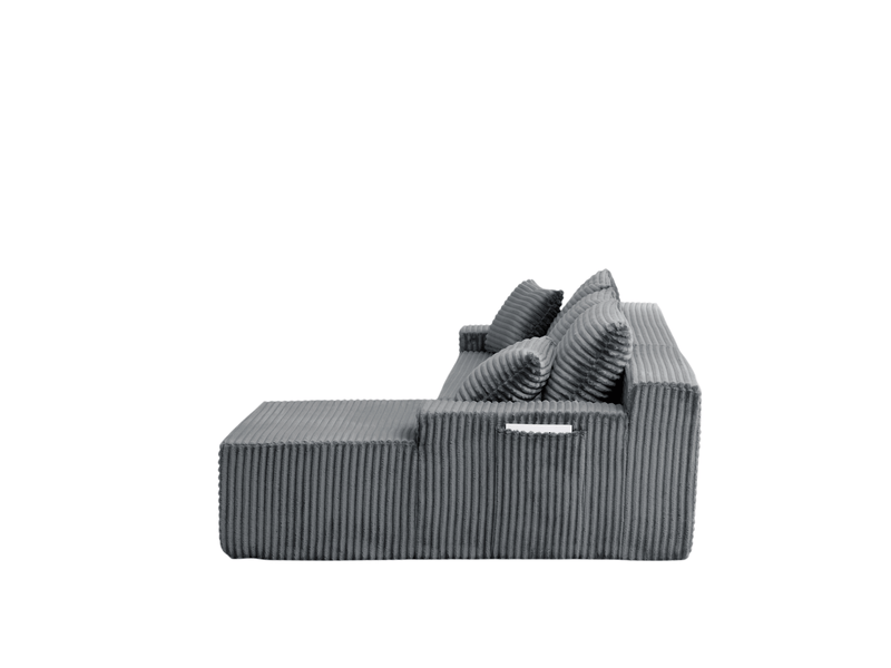 Canapé d’angle modulable 4 places en velours côtelé gris, 239x156x79 cm - Conforama R