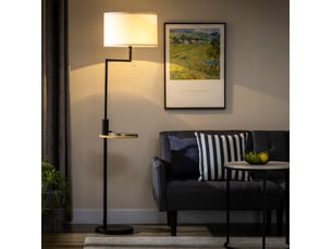 Lampadaire 40x40x168 cm avec tablette et port usb métal beige