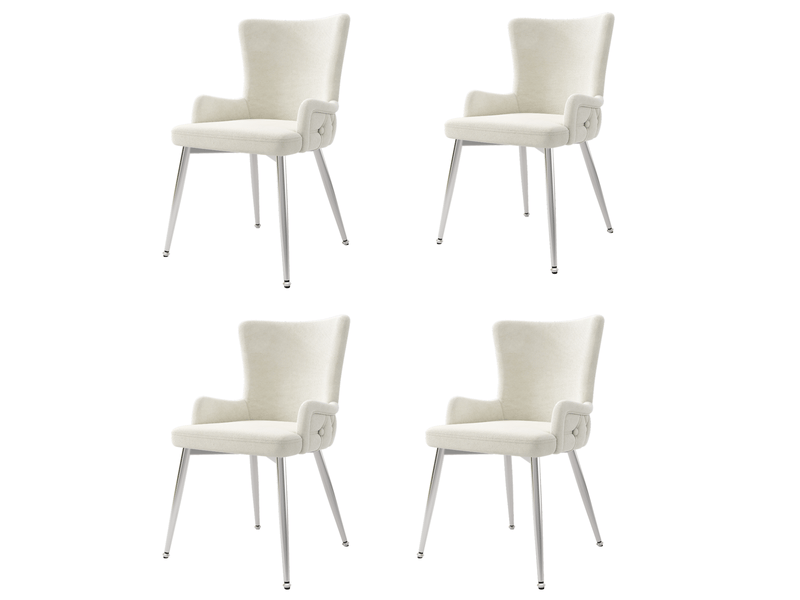  Lot de 4 chaises de salle à manger en velours beige avec pieds en métal argenté  - Conforama A