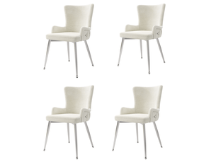 Lot de 4 chaises de salle à manger en velours beige avec pieds en métal argenté