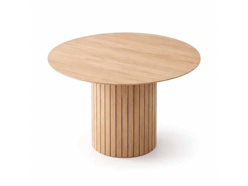 Table de salle à manger ronde pour 4 à 6 personnes avec piètement cylindrique en bois clair, 120 × 120 × 76 cm - Conforama A