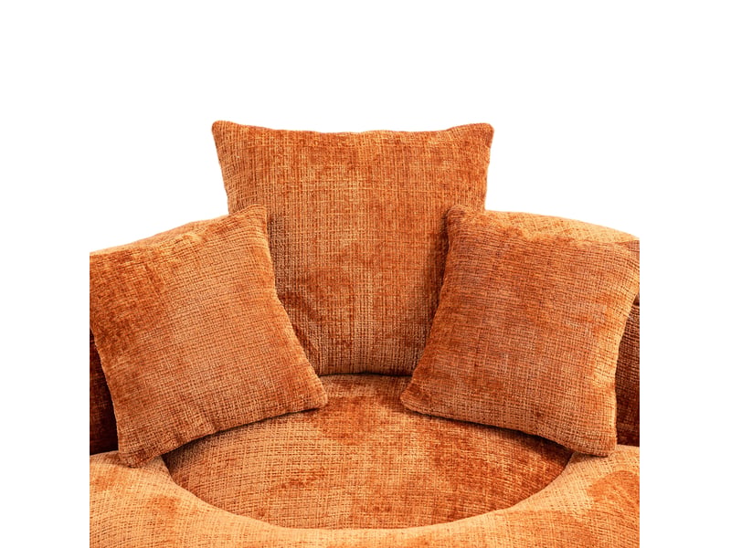  Fauteuil relax fixe en tissu orange avec dossier enveloppant, 3 coussins et assise souple pour se détendre  - Conforama D