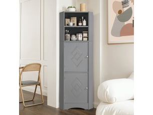 Meuble de salle de bain d'angle avec 2 compartiments, niche ouverte et étagère réglable, 36,5 x 36,5 x 155 cm, gris