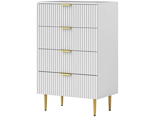 Commode moderne à 4 tiroirs avec poignées dorées, 60 x 40 x 96 cm, blanche