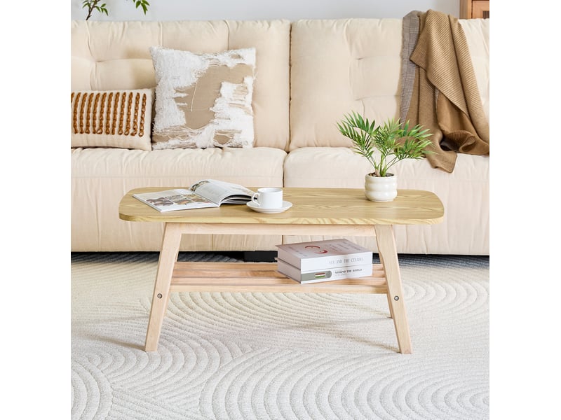  Table basse à 2 niveaux avec grand espace de rangement, style naturel pour salon et bureau, en bois, 100 × 48 × 42 cm  - Conforama D