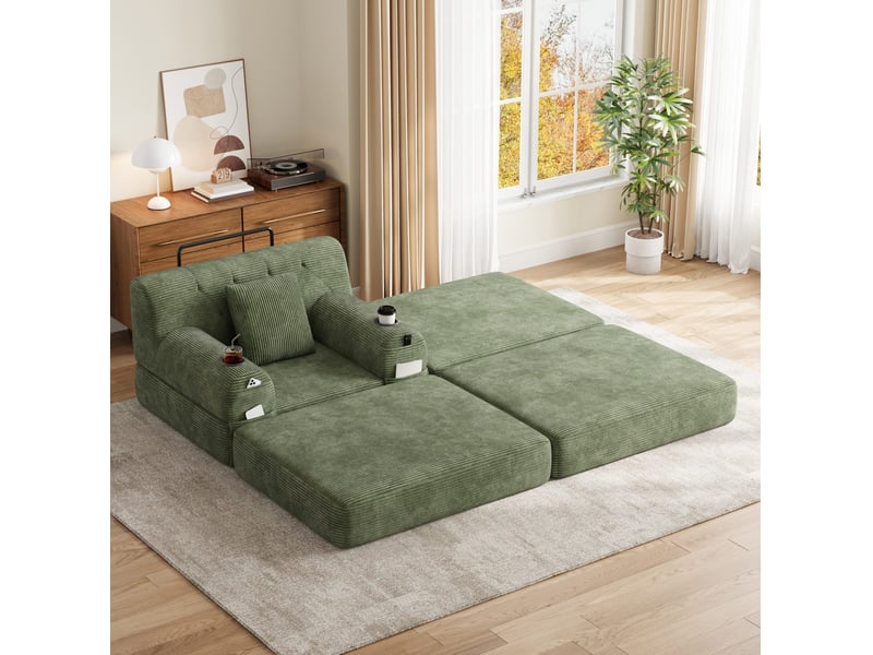  Fauteuil-lit modenvie 1 place convertible avec repose-pieds en velours côtelé vert 107 x 162 x 81 cm  - Conforama B