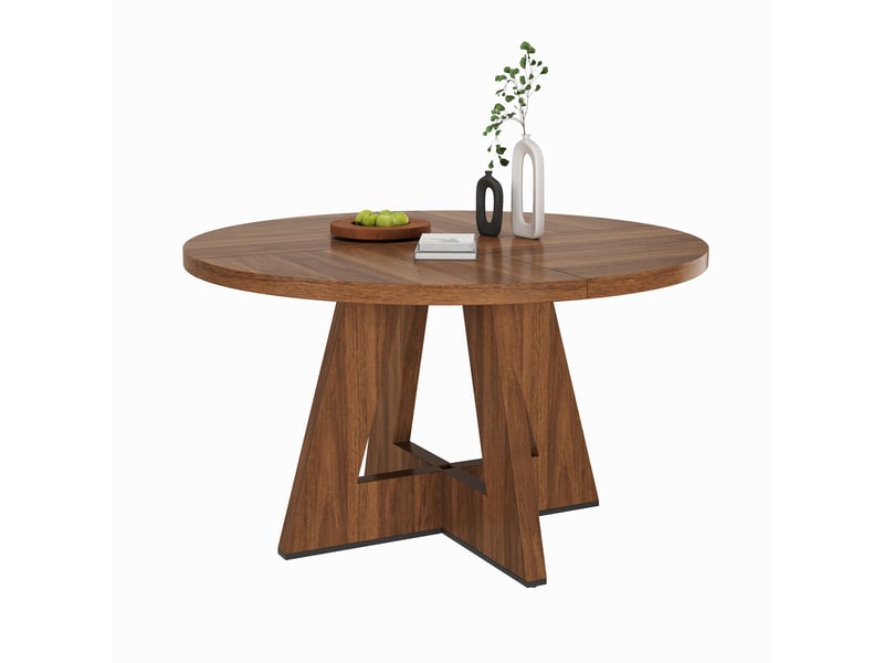 Table ronde 120x120 cm pour 4 à 6 personnes, table à manger classique au style nordique, pour salle à manger ou séjour, sans chaises, effet noyer Seren Glow - Conforama A