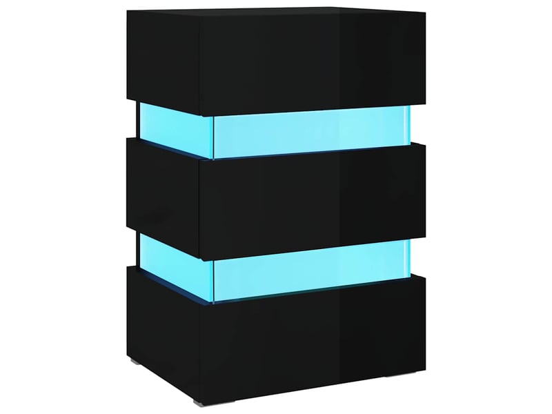  Table de chevet - cabinet de chevet - table de nuit à led noir brillant 45x35x67 cm bois ingénierie  - Conforama A