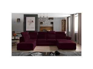 Canapé panoramique convertible majesta 5 places rose foncé – angle droit avec coffre – version 2