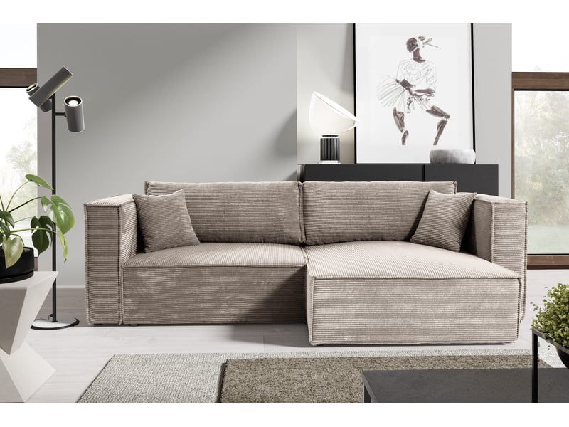  Canapé d'angle convertible en velours côtelé keymon gris (poso 02)  - Conforama B