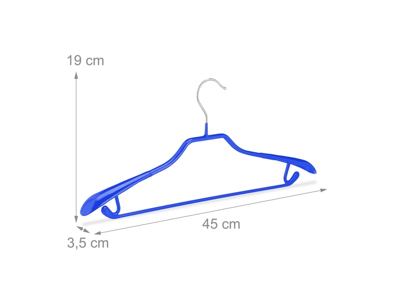  Lot de 10 cintres antidérapants pour costumes large support épaules rangement 19 x 45 x 3,5 cm en métal bleu 13_0009024  - Conforama C