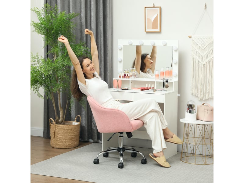  Chaise de bureau ergonomique à bascule, aspect velours peluche, 56 x 61 x 86 cm, rose  - Conforama C