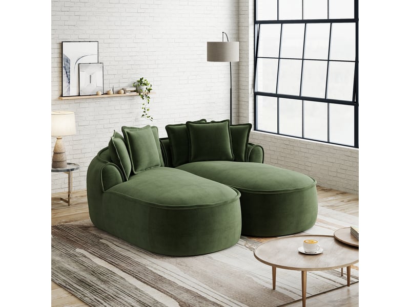  Canapé modulable convertible en lit avec assise profonde et coussins, pour salon, en chenille vert  - Conforama B