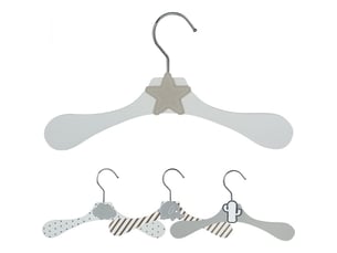 Lot de 50 cintres en bois 28 cm pour bébé, enfant avec crochet pivotant - cintre blanc et étoile beige - monsieur bébé
