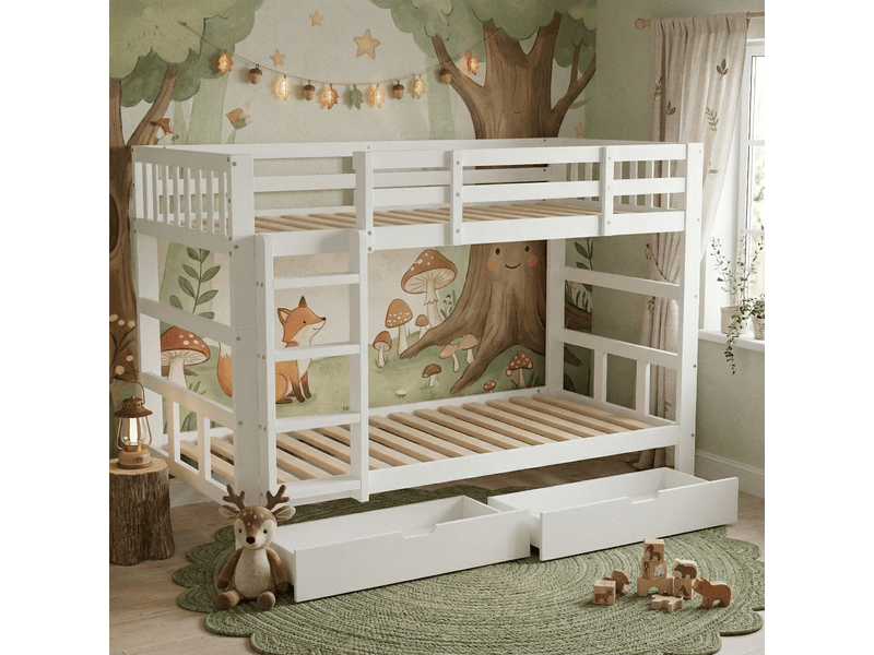 Lit superposé 90 x 200 cm séparable en 2 lits simples - 2 tiroirs de rangement sur roulettes - échelle latérale fixe - 2 sommiers à lattes inclus - modèle modulable 2 en 1 - cadre de lit enfant pour chambre d'enfant ou d'ado mod… - Conforama B