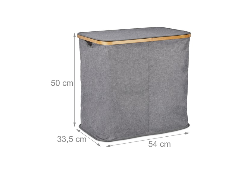  Panier à linge double compartiments pliable 74 litres pratique avec couvercle design moderne en tissu gris 13_0007571  - Conforama B